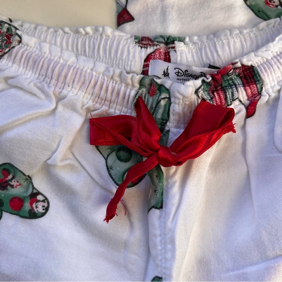 Disney Parks Christmas Flannel Pajama Set with Green and Red Holiday Bows - Picture 10 of 12